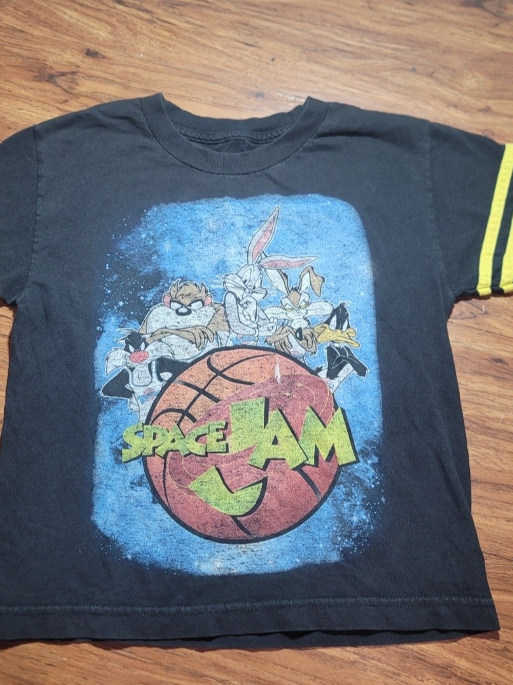 🔥3 For $25 Vintage Space Jam Black & Blue Graphic Kids T-Shirt Size 8